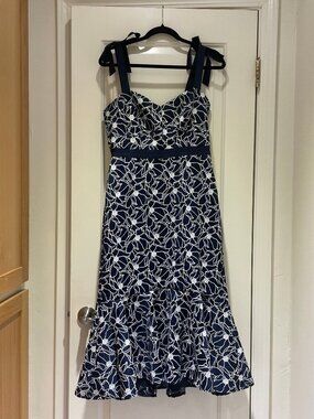 J Crew Navy Eyelet Midi Dress
